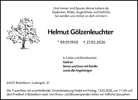 Traueranzeige von Helmut Gölzenleuchter von Groß-Gerauer Echo