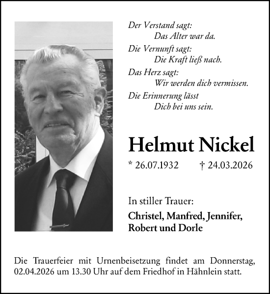 Traueranzeige von Helmut Nickel von Darmstädter Echo