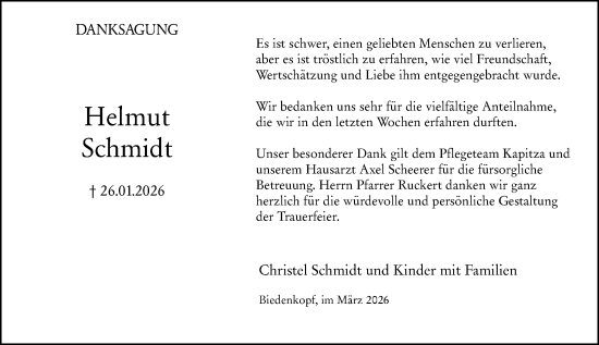 Traueranzeige von Helmut Schmidt von Hinterländer Anzeiger