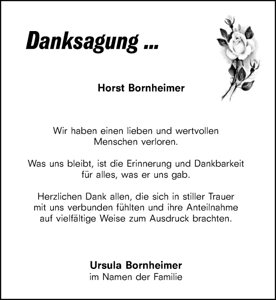 Traueranzeige von Horst Bornheimer von Hochheimer Zeitung