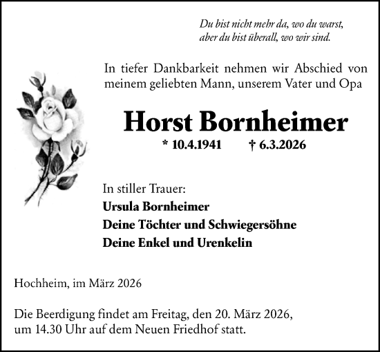 Traueranzeige von Horst Bornheimer von Hochheimer Zeitung
