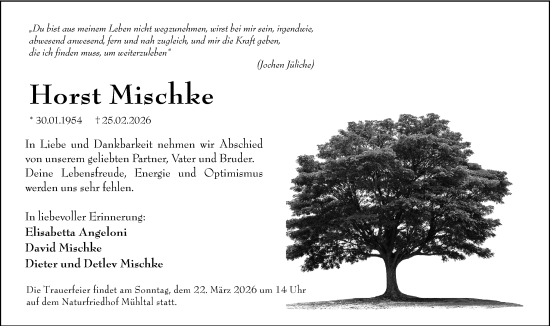 Traueranzeige von Horst Mischke von Darmstädter Echo