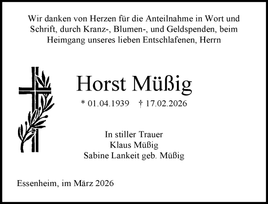 Traueranzeige von Horst Müßig von Allgemeine Zeitung Mainz