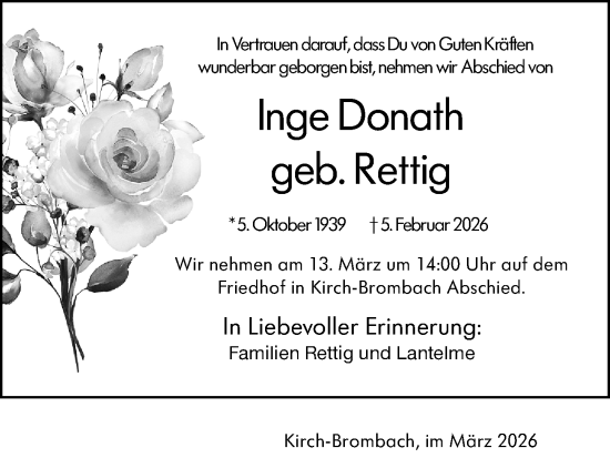 Traueranzeige von Inge Donath von Odenwälder Echo