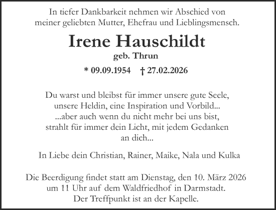 Traueranzeige von Irene Hauschildt von Darmstädter Echo