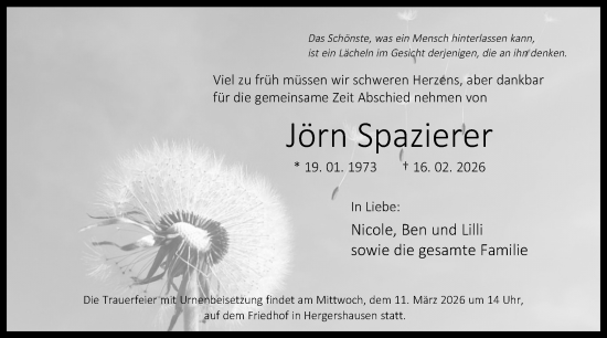 Traueranzeige von Jörn Spazierer von Darmstädter Echo