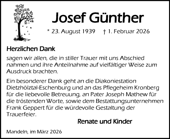 Traueranzeige von Josef Günther von Dill Block