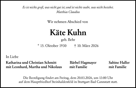 Traueranzeige von Käte Kuhn von Wormser Zeitung
