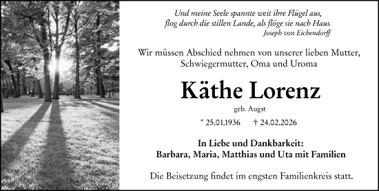 Traueranzeige von Käthe Lorenz von Wiesbadener Kurier