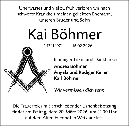 Traueranzeige von Kai Böhmer von Dill Block