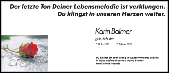 Traueranzeige von Karin Balmer von Allgemeine Zeitung Mainz