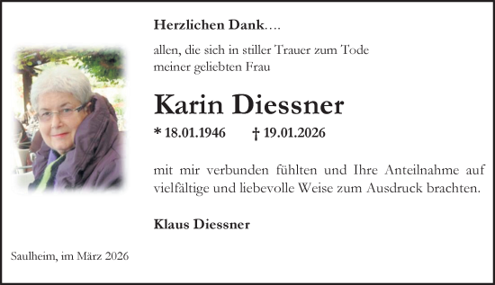 Traueranzeige von Karin Diessner von Allgemeine Zeitung Mainz