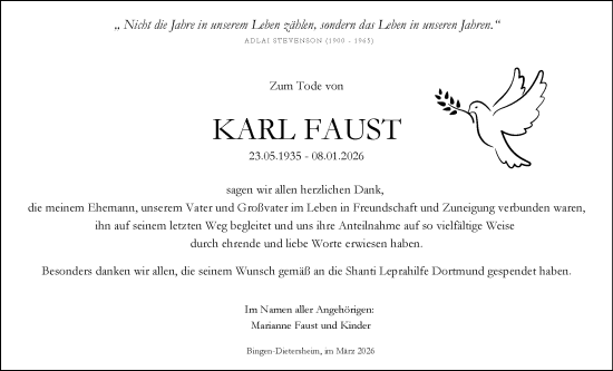 Traueranzeige von Karl Faust von Allgemeine Zeitung Rheinhessen-Nahe