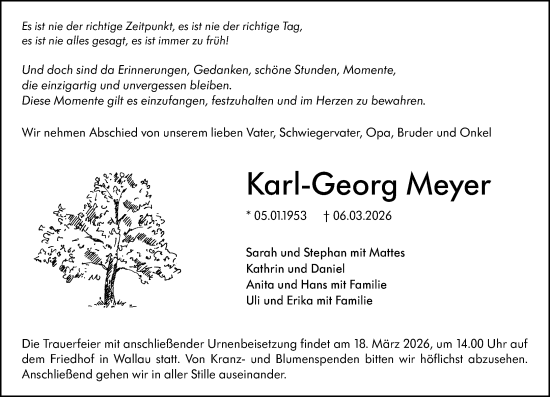 Traueranzeige von Karl-Georg Meyer von Hinterländer Anzeiger