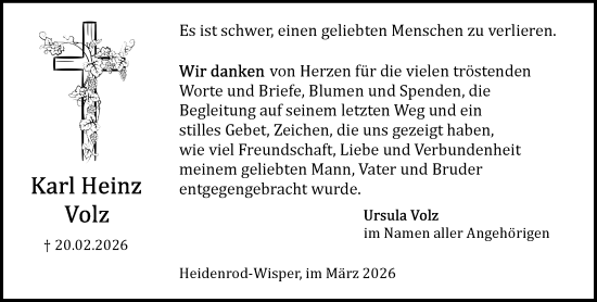 Traueranzeige von Karl Heinz Volz von Wiesbadener Kurier