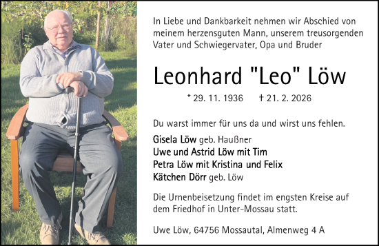 Traueranzeige von Leonhard Löw von Odenwälder Echo