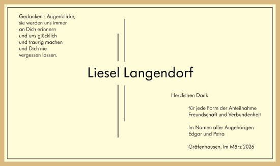 Traueranzeige von Liesel Langendorf von Darmstädter Echo