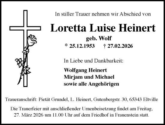 Traueranzeige von Loretta Luise Heinert von Wiesbadener Kurier