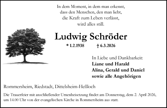 Traueranzeige von Ludwig Schröder von Allgemeine Zeitung Alzey