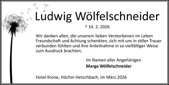 Traueranzeige von Ludwig Wölfelschneider von Odenwälder Echo