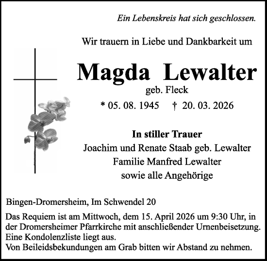 Traueranzeige von Magda Lewalter von Allgemeine Zeitung Rheinhessen-Nahe