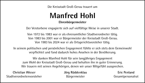 Traueranzeige von Manfred Hohl von Groß-Gerauer Echo