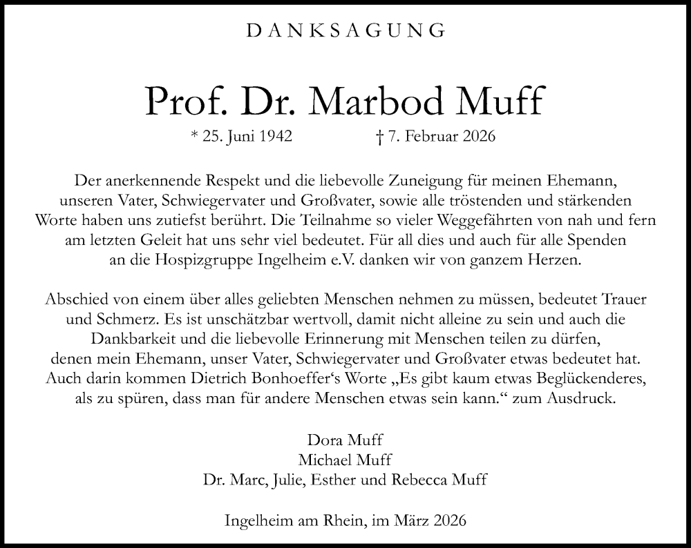  Traueranzeige für Marbod Muff vom 14.03.2026 aus Allgemeine Zeitung Rheinhessen-Nahe