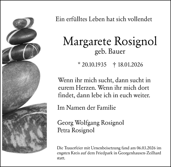 Traueranzeige von Margarete Rosignol von Darmstädter Echo