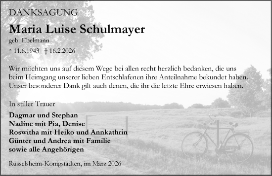Traueranzeige von Maria Luise Schulmayer von Rüsselsheimer Echo