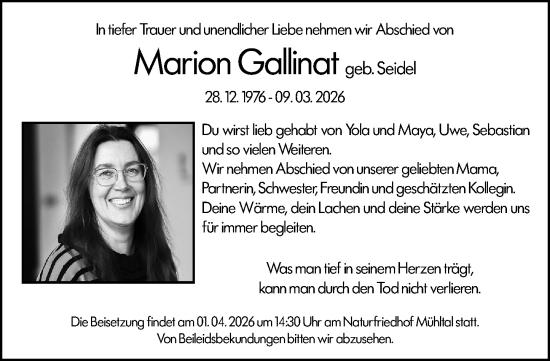 Traueranzeige von Marion Gallinat von Odenwälder Echo