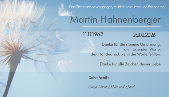 Traueranzeige von Martin Hahnenberger von Allgemeine Zeitung Alzey