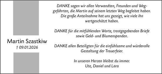 Traueranzeige von Martin Szastkiw von Hinterländer Anzeiger