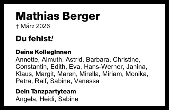Traueranzeige von Mathias Berger von Darmstädter Echo