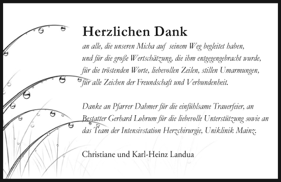 Traueranzeige von Micha Landua von Allgemeine Zeitung Mainz