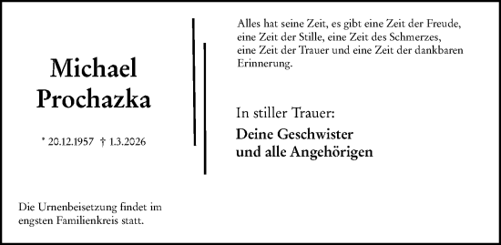 Traueranzeige von Michael Prochazka von Nassauische Neue Presse