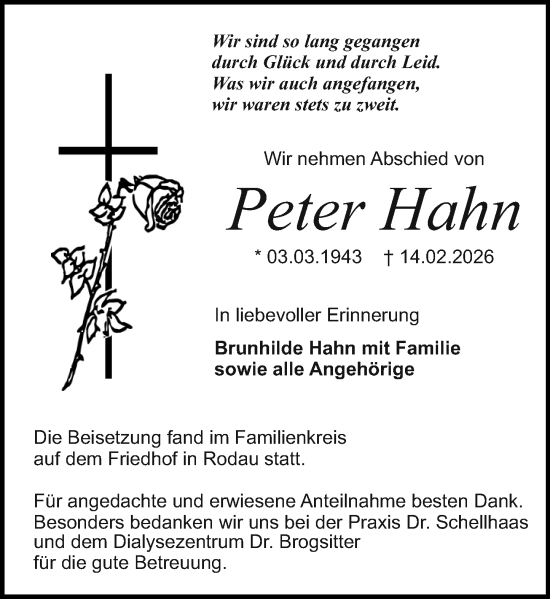Traueranzeige von Peter Hahn von Darmstädter Echo