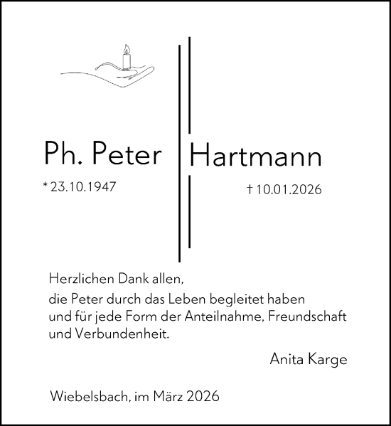 Traueranzeige von Peter Hartmann von Darmstädter Echo
