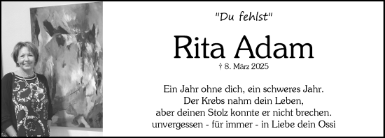 Traueranzeige von Rita Adam von Rheingau-Taunus-Kreis Wochenblatt