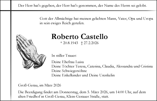 Traueranzeige von Roberto Castello von Groß-Gerauer Echo