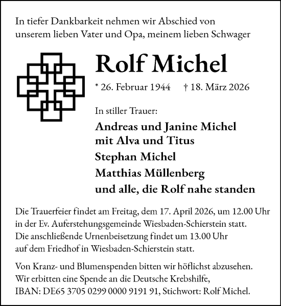 Traueranzeige von Rolf Michel von Wiesbadener Kurier