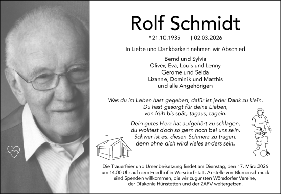 Traueranzeige von Rolf Schmidt von Wiesbadener Kurier