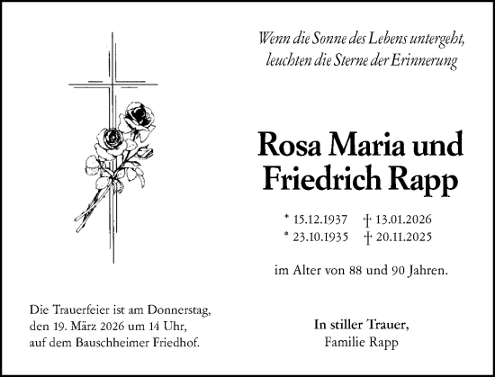 Traueranzeige von Rosa Maria Rapp von Rüsselsheimer Echo
