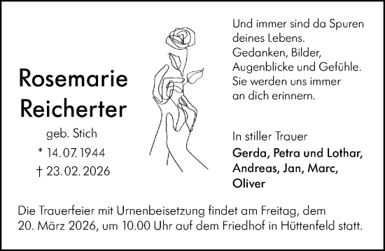 Traueranzeige von Rosemarie Reicherter von Starkenburger Echo