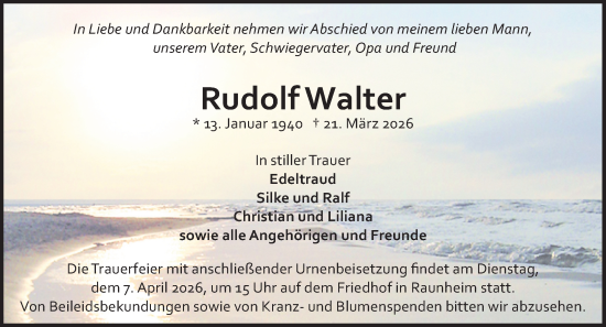 Traueranzeige von Rudolf Walter von Rüsselsheimer Echo