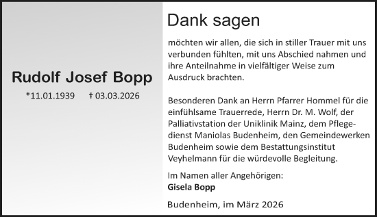 Traueranzeige von Rudolf Josef Bopp von Allgemeine Zeitung Mainz