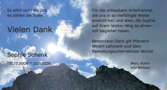 Traueranzeige von Sophie Schenk von Camberger Anzeiger