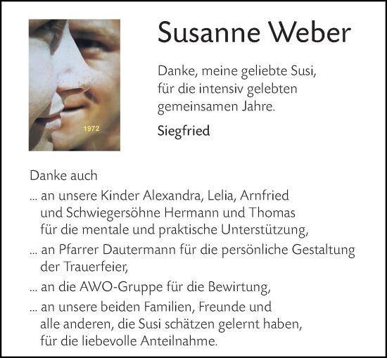 Traueranzeige von Susanne Weber von Allgemeine Zeitung Mainz