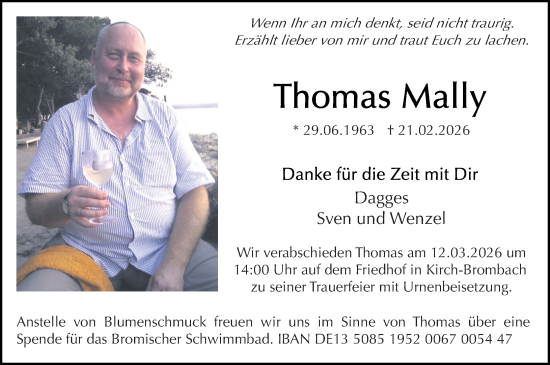 Traueranzeige von Thomas Mally von Odenwälder Echo