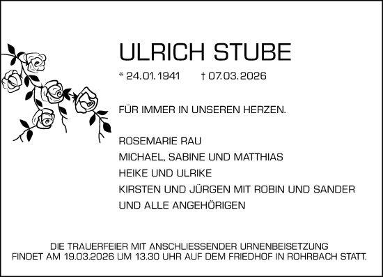 Traueranzeige von Ulrich Stube von Darmstädter Echo