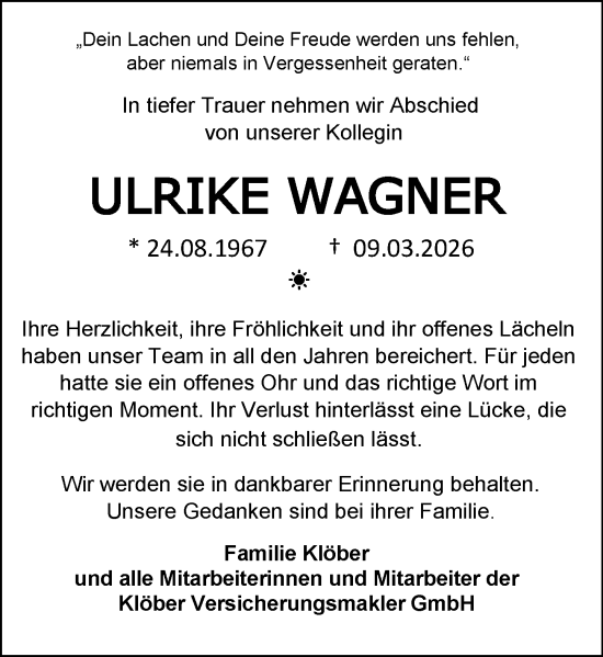 Traueranzeige von Ulrike Wagner von Darmstädter Echo